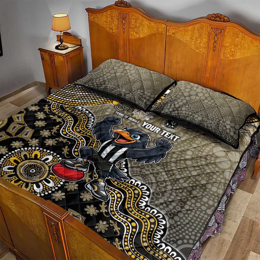 Personalized Magpies Football Mascot Quilt Bed Set Aboriginal Dot Art Style Vibrant Indigenous Pattern Design