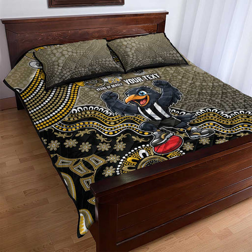 Personalized Magpies Football Mascot Quilt Bed Set Aboriginal Dot Art Style Vibrant Indigenous Pattern Design