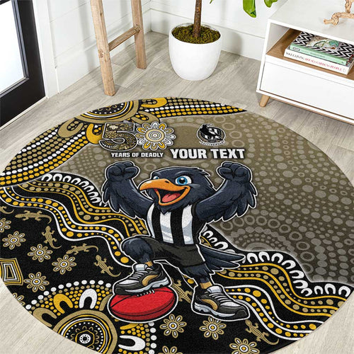 Personalized Magpies Football Mascot Round Carpet Aboriginal Dot Art Style Vibrant Indigenous Pattern Design