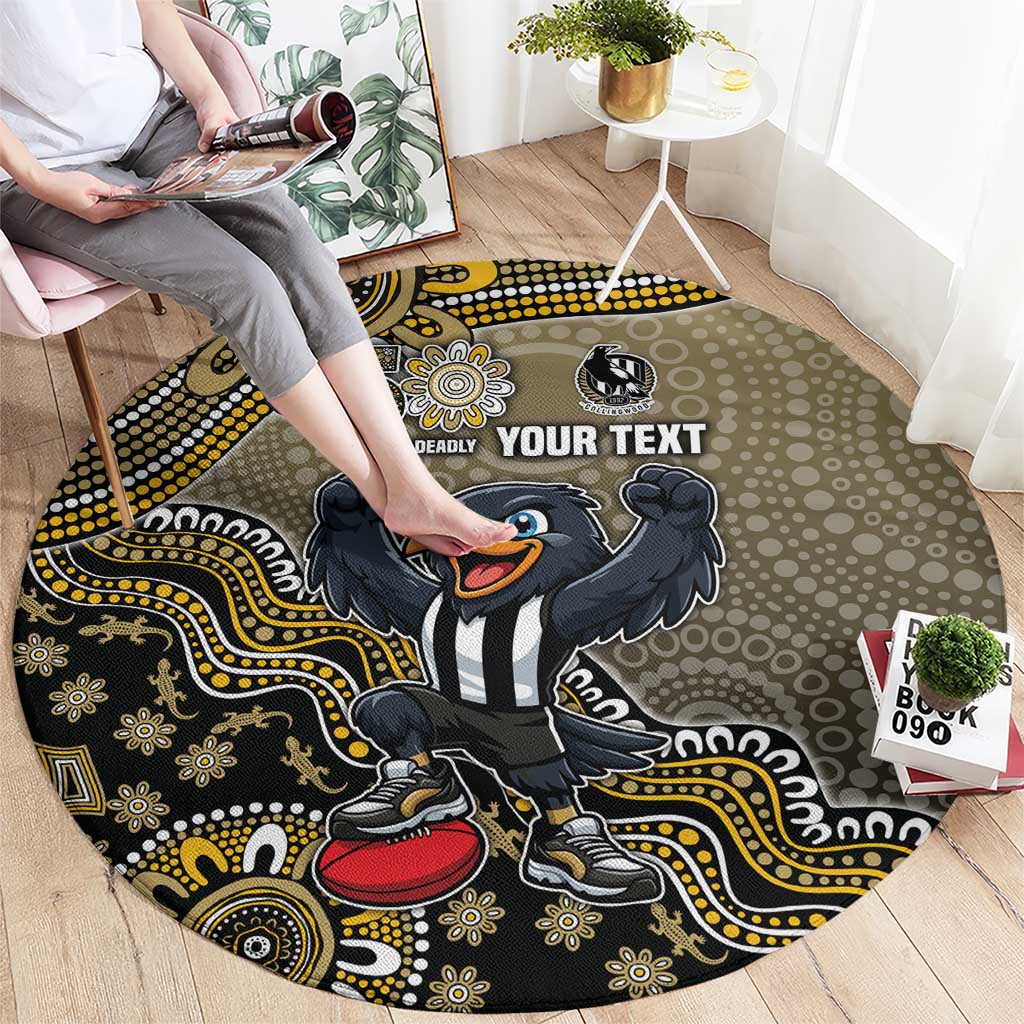 Personalized Magpies Football Mascot Round Carpet Aboriginal Dot Art Style Vibrant Indigenous Pattern Design