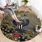 Personalized Magpies Football Mascot Round Carpet Aboriginal Dot Art Style Vibrant Indigenous Pattern Design