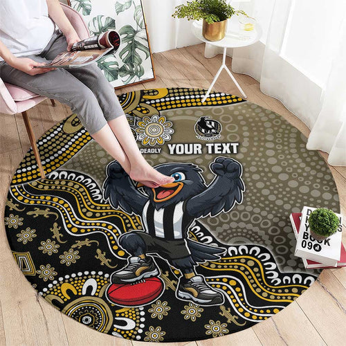 Personalized Magpies Football Mascot Round Carpet Aboriginal Dot Art Style Vibrant Indigenous Pattern Design
