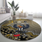 Personalized Magpies Football Mascot Round Carpet Aboriginal Dot Art Style Vibrant Indigenous Pattern Design