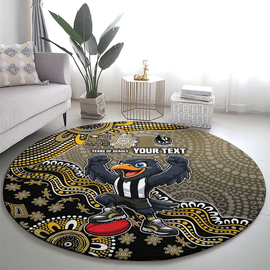 Personalized Magpies Football Mascot Round Carpet Aboriginal Dot Art Style Vibrant Indigenous Pattern Design