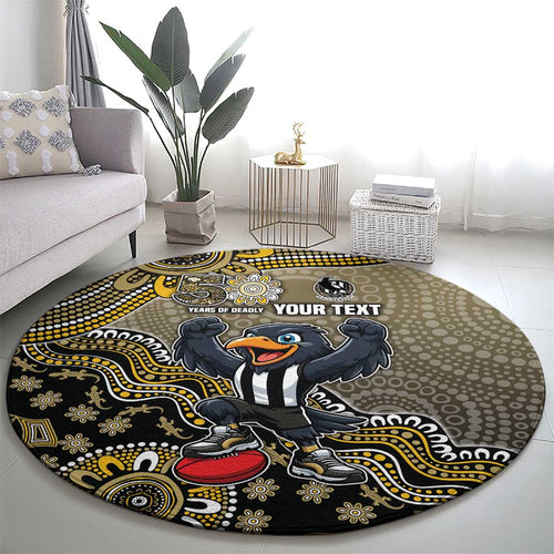 Personalized Magpies Football Mascot Round Carpet Aboriginal Dot Art Style Vibrant Indigenous Pattern Design