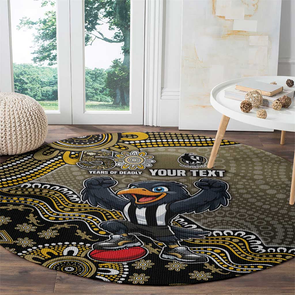 Personalized Magpies Football Mascot Round Carpet Aboriginal Dot Art Style Vibrant Indigenous Pattern Design