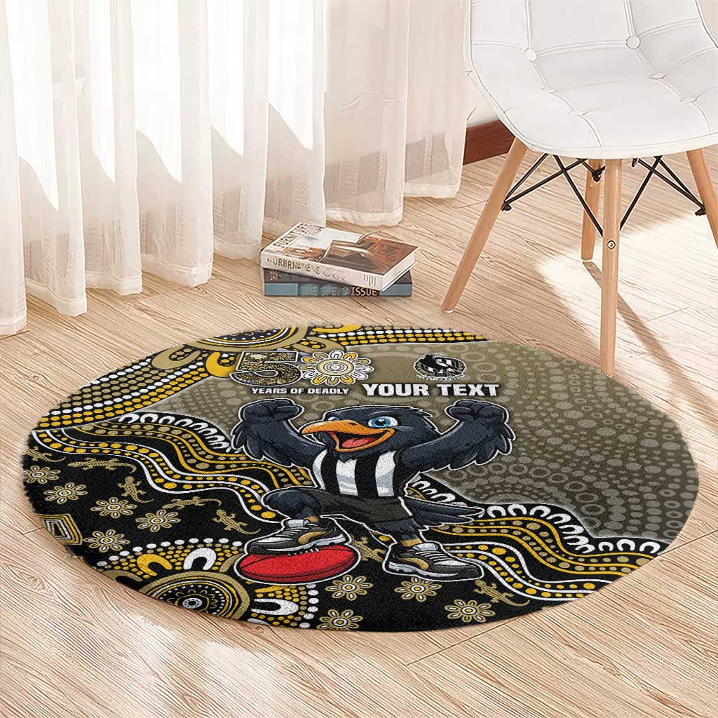 Personalized Magpies Football Mascot Round Carpet Aboriginal Dot Art Style Vibrant Indigenous Pattern Design