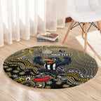 Personalized Magpies Football Mascot Round Carpet Aboriginal Dot Art Style Vibrant Indigenous Pattern Design