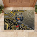 Personalized Magpies Football Mascot Rubber Doormat Aboriginal Dot Art Style Vibrant Indigenous Pattern Design