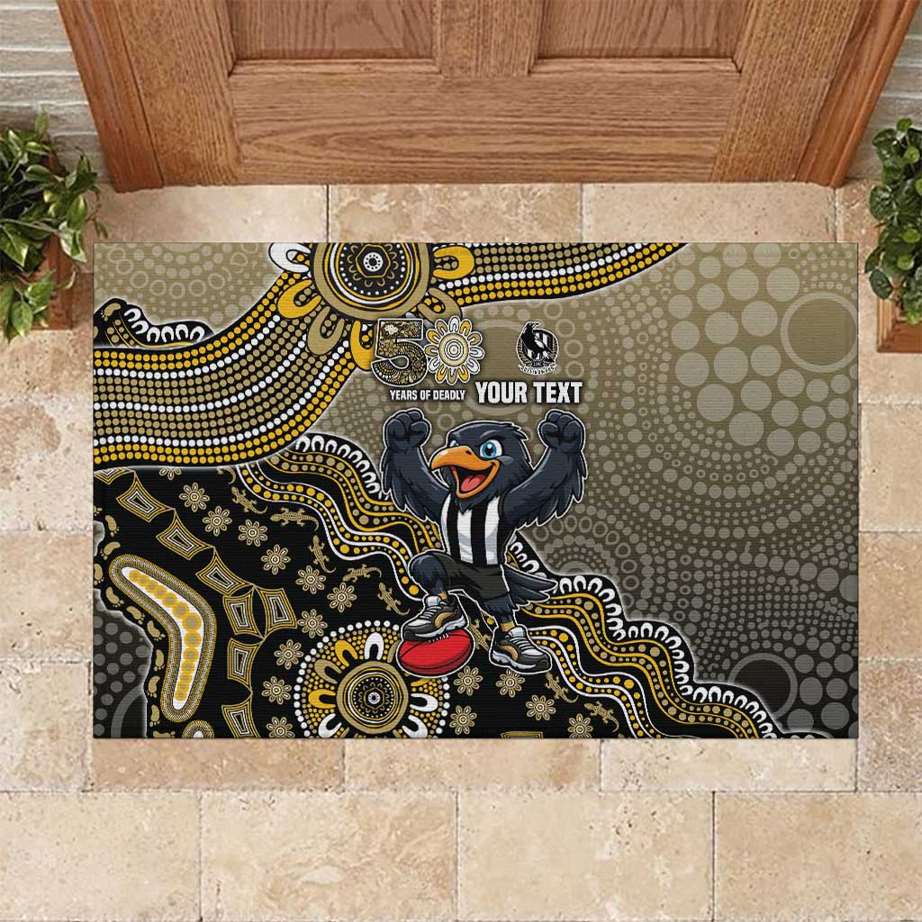 Personalized Magpies Football Mascot Rubber Doormat Aboriginal Dot Art Style Vibrant Indigenous Pattern Design