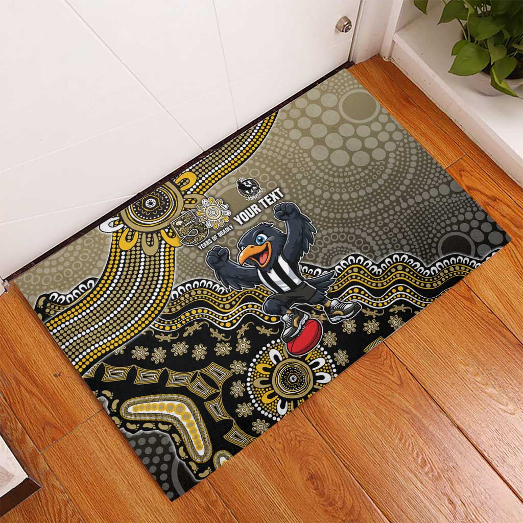 Personalized Magpies Football Mascot Rubber Doormat Aboriginal Dot Art Style Vibrant Indigenous Pattern Design