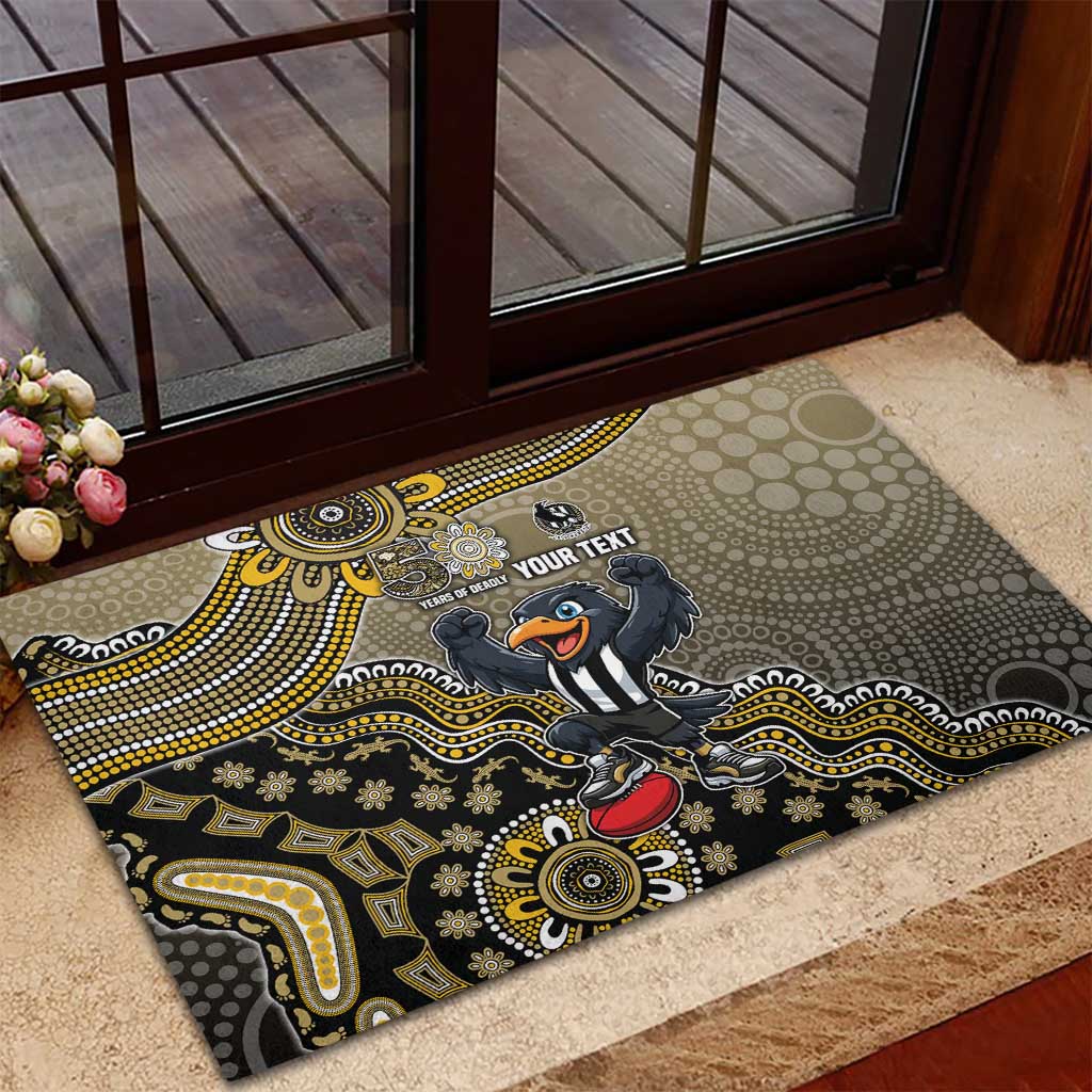 Personalized Magpies Football Mascot Rubber Doormat Aboriginal Dot Art Style Vibrant Indigenous Pattern Design