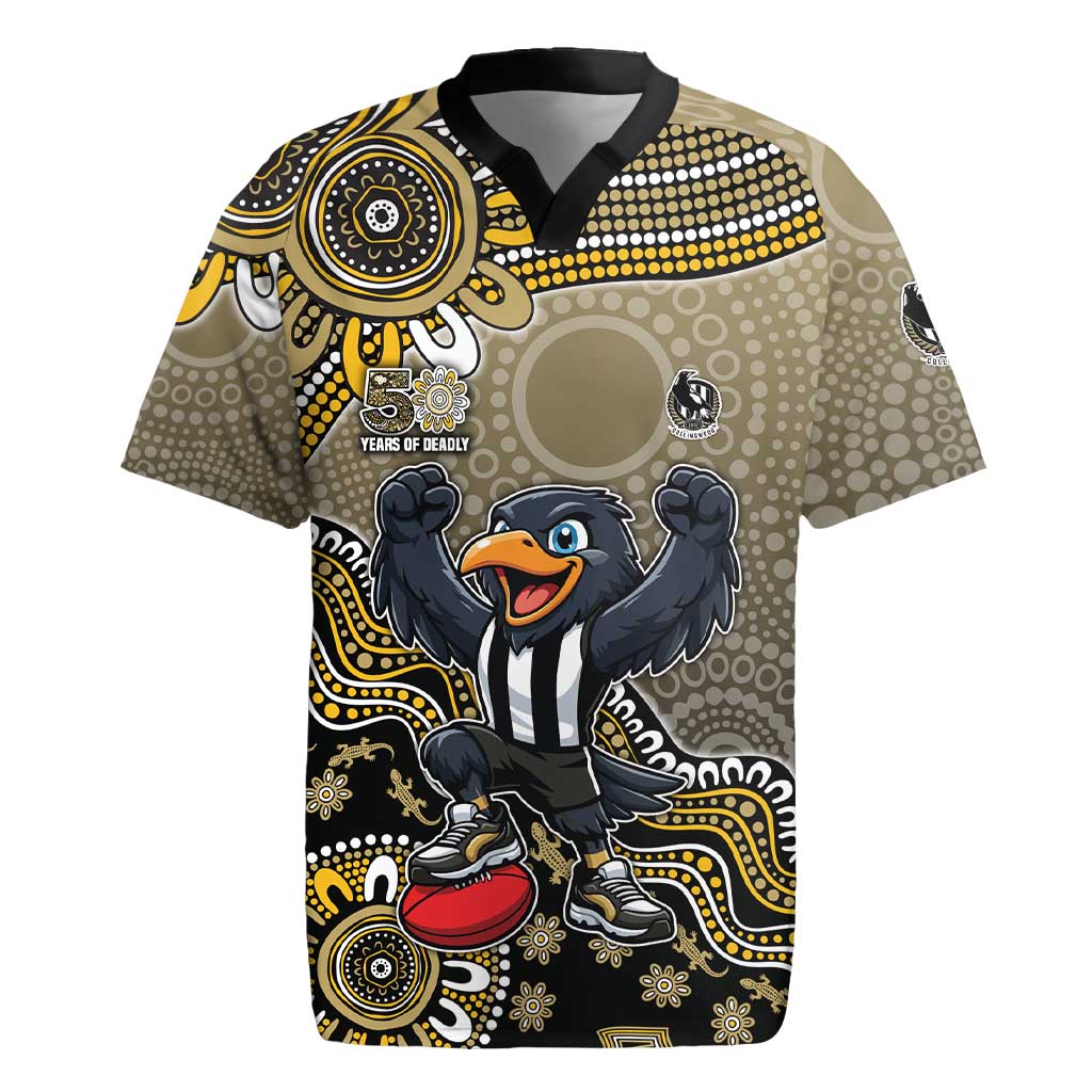 Personalized Magpies Football Mascot Rugby Jersey Aboriginal Dot Art Style Vibrant Indigenous Pattern Design