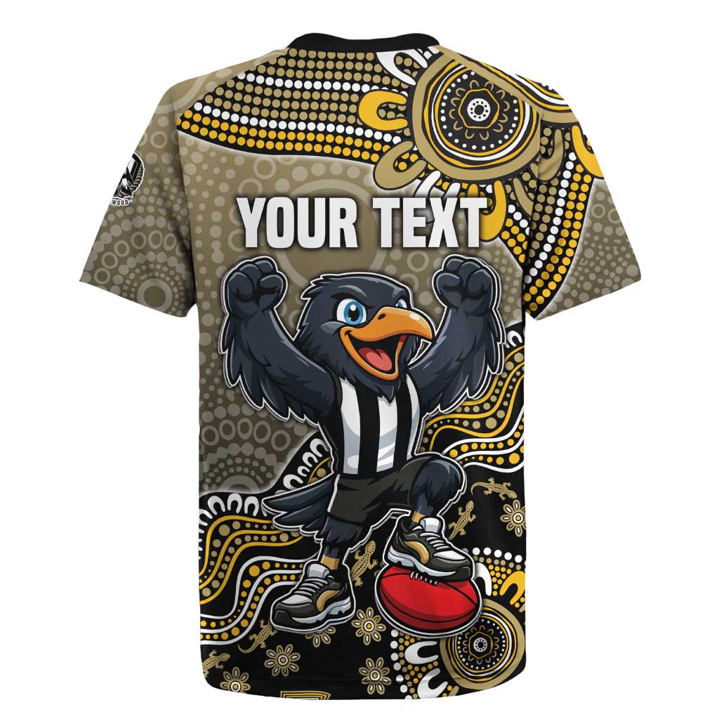 Personalized Magpies Football Mascot Rugby Jersey Aboriginal Dot Art Style Vibrant Indigenous Pattern Design