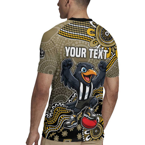 Personalized Magpies Football Mascot Rugby Jersey Aboriginal Dot Art Style Vibrant Indigenous Pattern Design