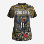 Personalized Magpies Football Mascot Scrub Top Aboriginal Dot Art Style Vibrant Indigenous Pattern Design