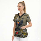 Personalized Magpies Football Mascot Scrub Top Aboriginal Dot Art Style Vibrant Indigenous Pattern Design