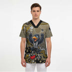 Personalized Magpies Football Mascot Scrub Top Aboriginal Dot Art Style Vibrant Indigenous Pattern Design