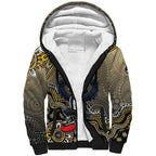 Personalized Magpies Football Mascot Sherpa Hoodie Aboriginal Dot Art Style Vibrant Indigenous Pattern Design