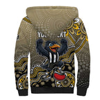 Personalized Magpies Football Mascot Sherpa Hoodie Aboriginal Dot Art Style Vibrant Indigenous Pattern Design