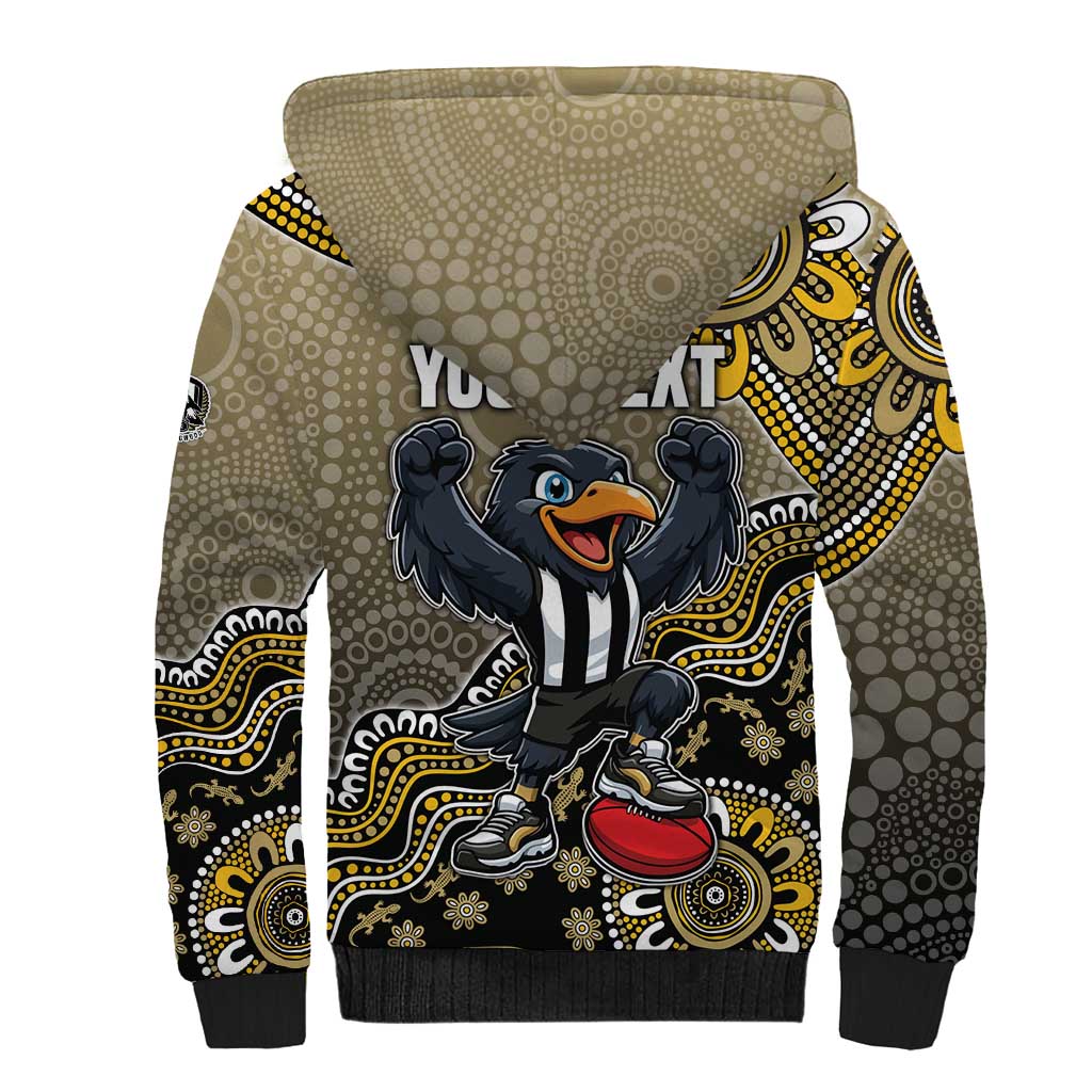 Personalized Magpies Football Mascot Sherpa Hoodie Aboriginal Dot Art Style Vibrant Indigenous Pattern Design