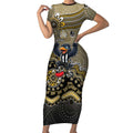 Personalized Magpies Football Mascot Short Sleeve Bodycon Dress Aboriginal Dot Art Style Vibrant Indigenous Pattern Design