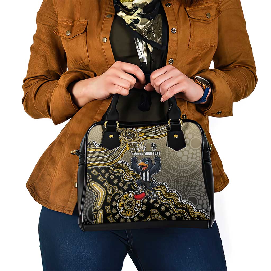 Personalized Magpies Football Mascot Shoulder Handbag Aboriginal Dot Art Style Vibrant Indigenous Pattern Design