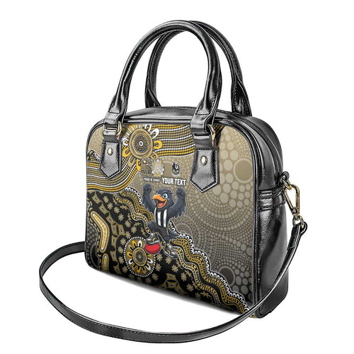 Personalized Magpies Football Mascot Shoulder Handbag Aboriginal Dot Art Style Vibrant Indigenous Pattern Design