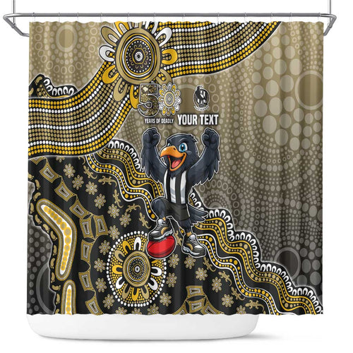 Personalized Magpies Football Mascot Shower Curtain Aboriginal Dot Art Style Vibrant Indigenous Pattern Design