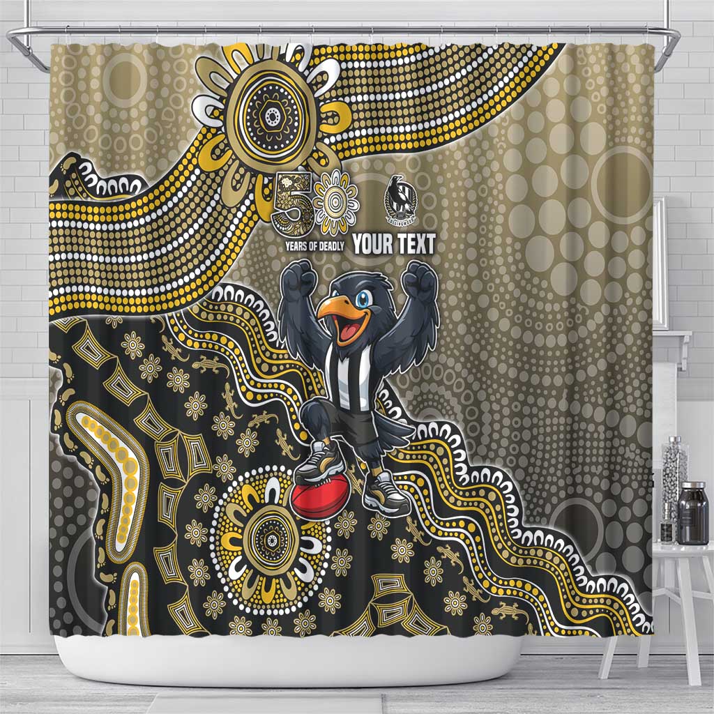 Personalized Magpies Football Mascot Shower Curtain Aboriginal Dot Art Style Vibrant Indigenous Pattern Design