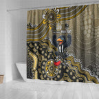 Personalized Magpies Football Mascot Shower Curtain Aboriginal Dot Art Style Vibrant Indigenous Pattern Design