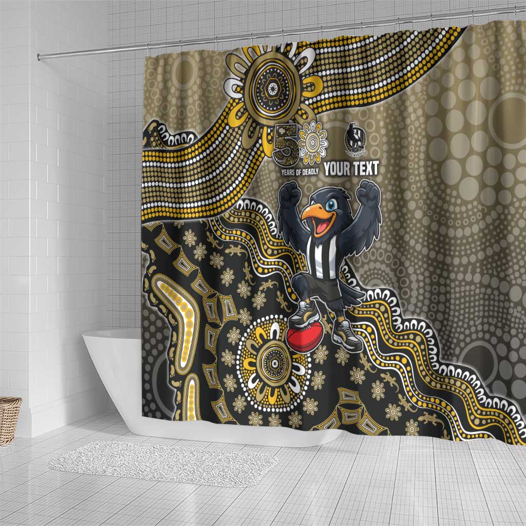 Personalized Magpies Football Mascot Shower Curtain Aboriginal Dot Art Style Vibrant Indigenous Pattern Design