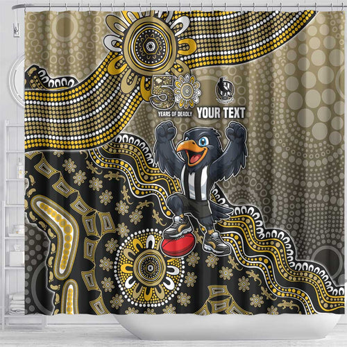 Personalized Magpies Football Mascot Shower Curtain Aboriginal Dot Art Style Vibrant Indigenous Pattern Design