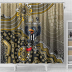 Personalized Magpies Football Mascot Shower Curtain Aboriginal Dot Art Style Vibrant Indigenous Pattern Design