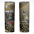 Personalized Magpies Football Mascot Skinny Tumbler Aboriginal Dot Art Style Vibrant Indigenous Pattern Design
