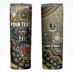 Personalized Magpies Football Mascot Skinny Tumbler Aboriginal Dot Art Style Vibrant Indigenous Pattern Design