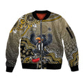 Personalized Magpies Football Mascot Sleeve Zip Bomber Jacket Aboriginal Dot Art Style Vibrant Indigenous Pattern Design