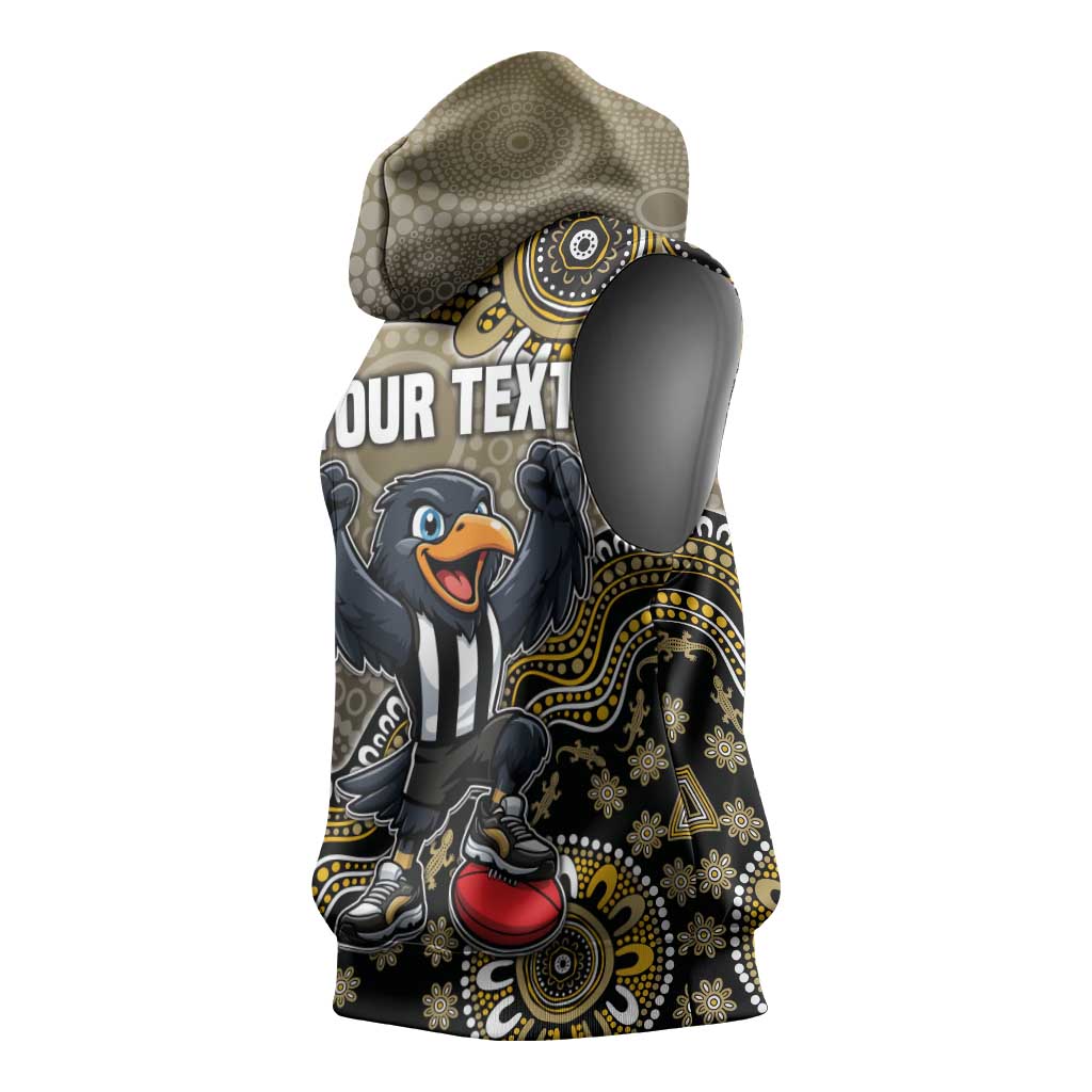Personalized Magpies Football Mascot Sleeveless Hoodie Aboriginal Dot Art Style Vibrant Indigenous Pattern Design