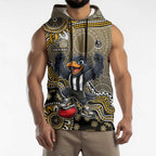 Personalized Magpies Football Mascot Sleeveless Hoodie Aboriginal Dot Art Style Vibrant Indigenous Pattern Design