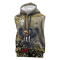 Personalized Magpies Football Mascot Sleeveless Zip Hoodie Aboriginal Dot Art Style Vibrant Indigenous Pattern Design