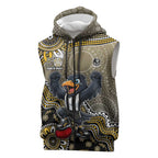 Personalized Magpies Football Mascot Sleeveless Zip Hoodie Aboriginal Dot Art Style Vibrant Indigenous Pattern Design