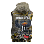 Personalized Magpies Football Mascot Sleeveless Zip Hoodie Aboriginal Dot Art Style Vibrant Indigenous Pattern Design