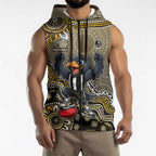 Personalized Magpies Football Mascot Sleeveless Zip Hoodie Aboriginal Dot Art Style Vibrant Indigenous Pattern Design