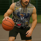 Personalized Magpies Football Mascot Sleeveless Zip Hoodie Aboriginal Dot Art Style Vibrant Indigenous Pattern Design