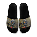 Personalized Magpies Football Mascot Slide Sandals Aboriginal Dot Art Style Vibrant Indigenous Pattern Design