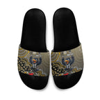 Personalized Magpies Football Mascot Slide Sandals Aboriginal Dot Art Style Vibrant Indigenous Pattern Design