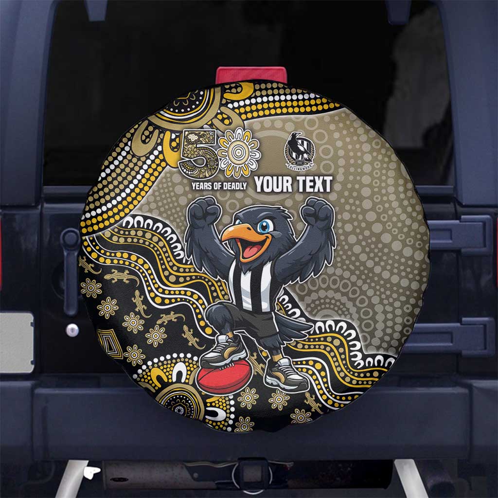 Personalized Magpies Football Mascot Spare Tire Cover Aboriginal Dot Art Style Vibrant Indigenous Pattern Design