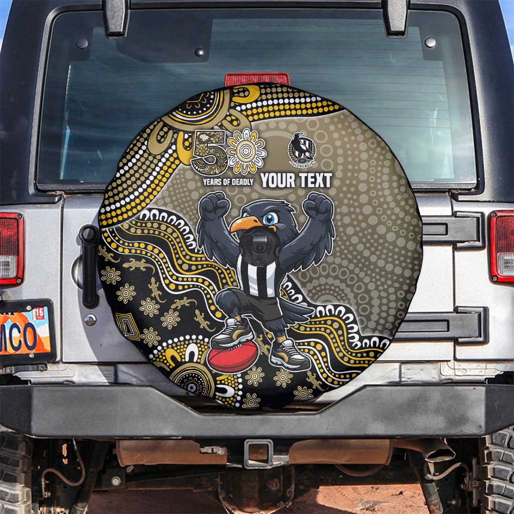 Personalized Magpies Football Mascot Spare Tire Cover Aboriginal Dot Art Style Vibrant Indigenous Pattern Design
