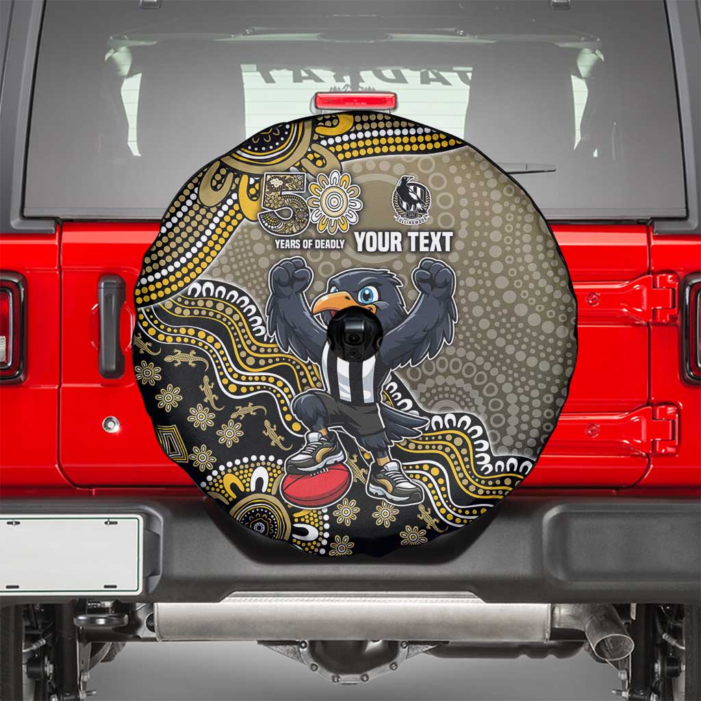 Personalized Magpies Football Mascot Spare Tire Cover Aboriginal Dot Art Style Vibrant Indigenous Pattern Design