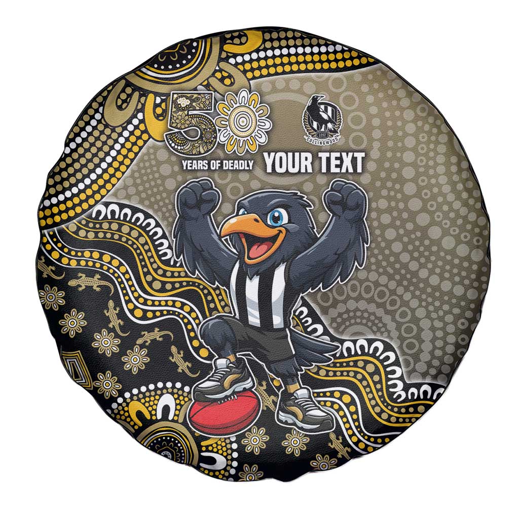 Personalized Magpies Football Mascot Spare Tire Cover Aboriginal Dot Art Style Vibrant Indigenous Pattern Design